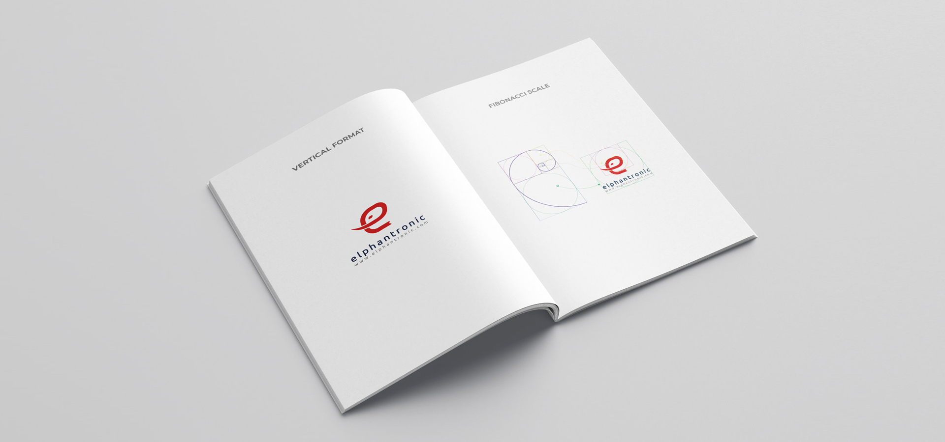 Elphantronic logo scale based on the Fibonacci system shown on a brand book.
