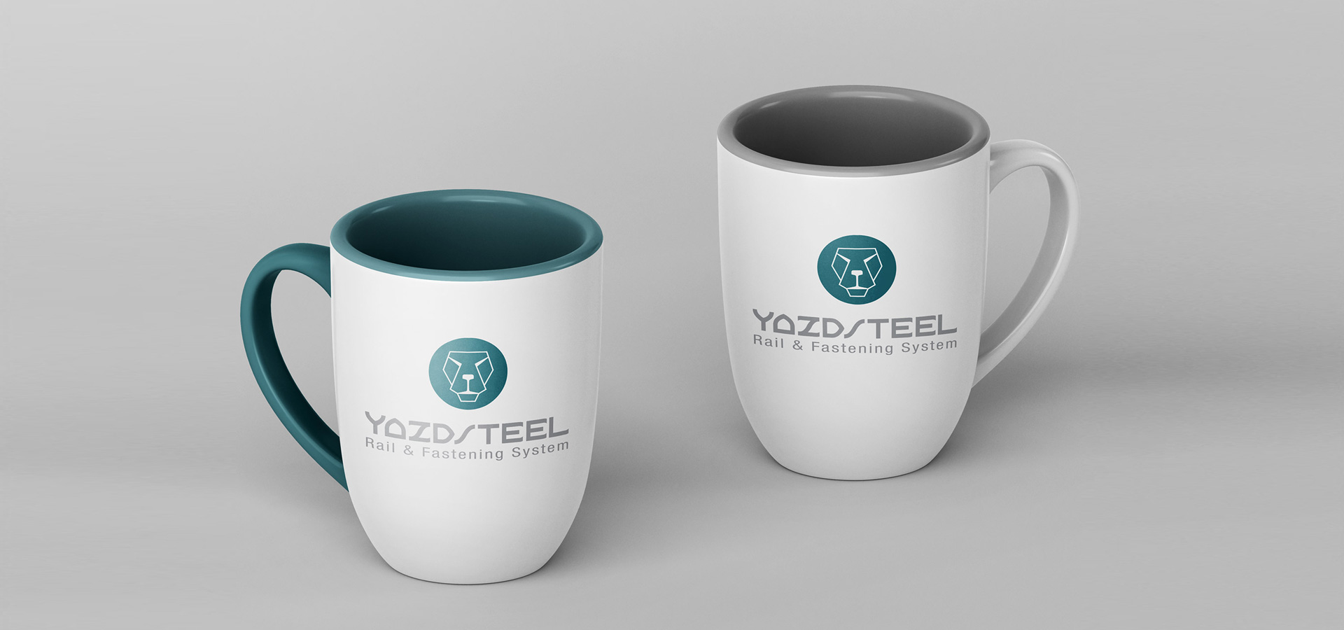 A mug designed for the brand of Yazd Steel as a part of unified Corporate Identity design.